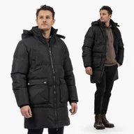 Kurtki męskie - Kurtka Męska Zimowa Puchowa Długa Klasyczna Z Odpinanym Kapturem Czarna XL Czarny - miniaturka - grafika 1