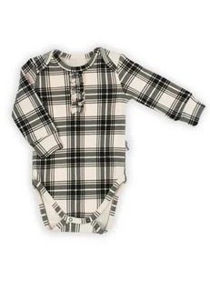 Niemowlęce body z długim rękawem w kratkę beżowe Nicol,r.74 - Body dla niemowląt - miniaturka - grafika 1