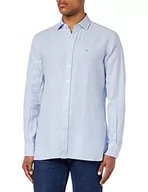 Koszule męskie - Hackett London Męska koszula bawełniana Linen Bengal, biały/niebieski, 17 - miniaturka - grafika 1