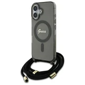 Etui i futerały do telefonów - Guess GUHMP16SHCTSGNSK iPhone 16 6.1"     czarny/black hardcase Crossbody Cord Script MagSafe - miniaturka - grafika 1