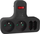 Akcesoria do monitorów - Maclean Gniazdko prądowe Maclean, Poczwórne z wyłącznikiem, nóżką stabilizującą, Typu E, 2x2,5A, 2x16A, MCE224 E/B - miniaturka - grafika 1