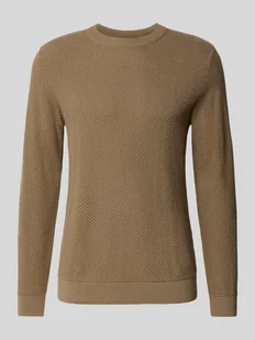 Sweter z dzianiny z fakturowanym wzorem i okrągłym dekoltem - Swetry męskie - miniaturka - grafika 1