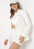Marynarki i żakiety damskie - Biała Marynarka o Pudełkowym Fasonie z Ekoskóry z Poduszkami w Ramionach Sunins - miniaturka - grafika 1