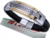 Bransolety męskie - SREBRNA BRANSOLETA BRANSOLETKA MĘSKA STAL 316L SKÓRA NATURALNA GRUBA 16 MM - miniaturka - grafika 1