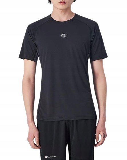 CHAMPION T SHIRT MĘSKI CZARNY Z SZARYMI WSTAWKAMI I LOGO XL J9A