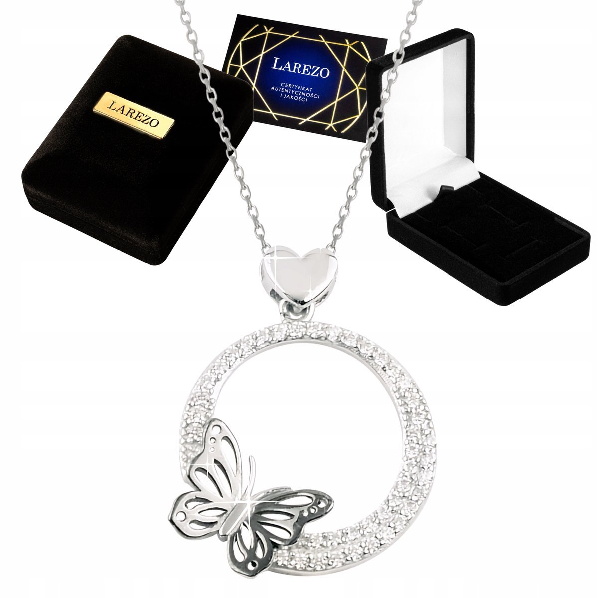 Naszyjnik Srebrny 925 Kółko z Motylkiem Natura Motyl Motylek z Cyrkoniami
