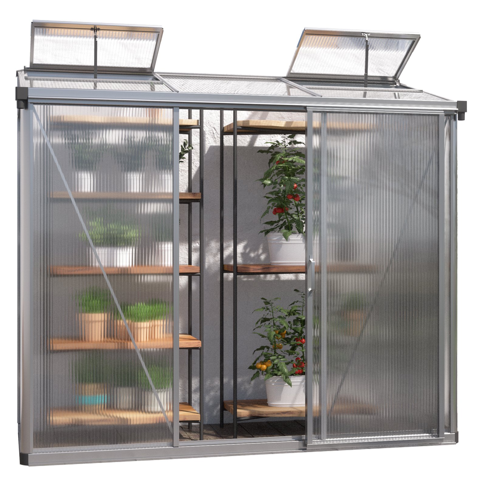 GFP szklarnia Adena 13 szklarnia przyścienna rama aluminiowa - 222x77 cm - grube panele poliwęglanowe ok. 10 mm