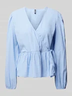 Bluzki damskie - Bluzka z długim rękawem o kroju regular fit z czystej bawełny w kopertowym stylu model ‘MILLA’ - miniaturka - grafika 1