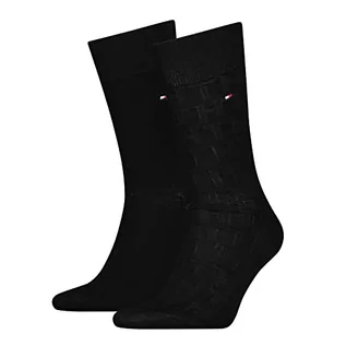 Skarpetki męskie - Tommy Hilfiger Men's TH Men 2P FIL D ECOSSE monogram CLSSC Sock, czarny, 39/42, czarny, 39-42 EU - grafika 1