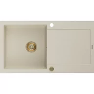 Zlewozmywaki - Mexen Leo zlewozmywak granitowy 1-komorowy z ociekaczem 900 x 500 mm, beżowy, syfon złoty - miniaturka - grafika 1