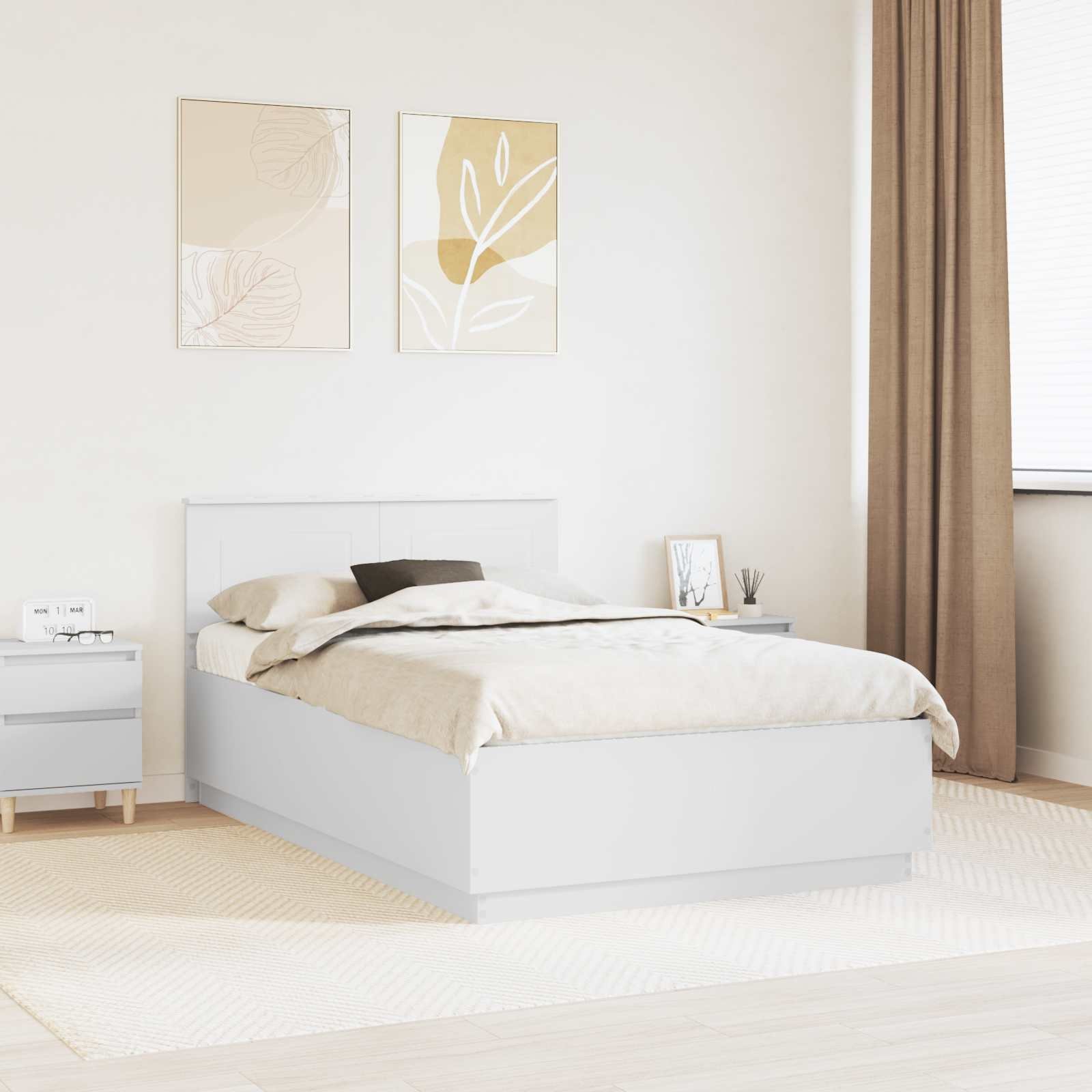 vidaXL Ramka łóżka Biały 135 x 190 cm Materiał drewnopochodny