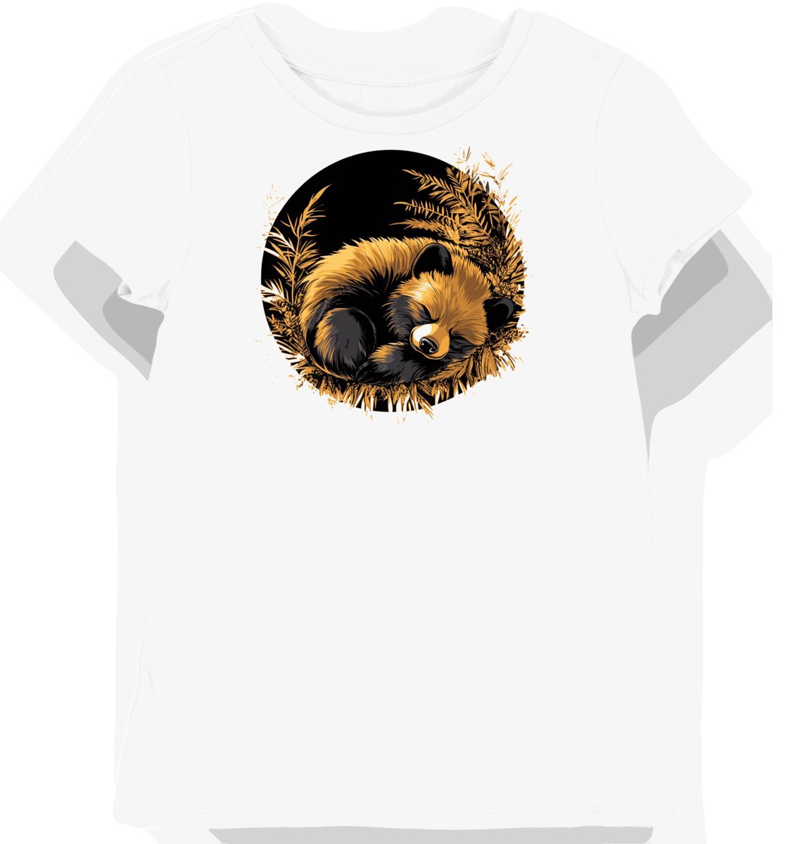 Koszulka damska biała z nadrukiem złotego tanuki z liściem XXL