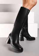 Kozaki damskie - Czarne Kozaki na Słupku z Lekkim Ociepleniem Ansilaria - miniaturka - grafika 1