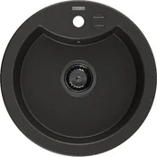 Zlewozmywaki - Mexen Diego zlewozmywak granitowy 1-komorowy 488 x 480 mm, czarny/złoty metalik, syfon czarny - miniaturka - grafika 1