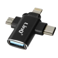 Adaptery i przejściówki - Adapter OTG 3 w 1 USB-C, Micro-USB, Lightning na USB 3.0 Compact LinQ, czarny - miniaturka - grafika 1