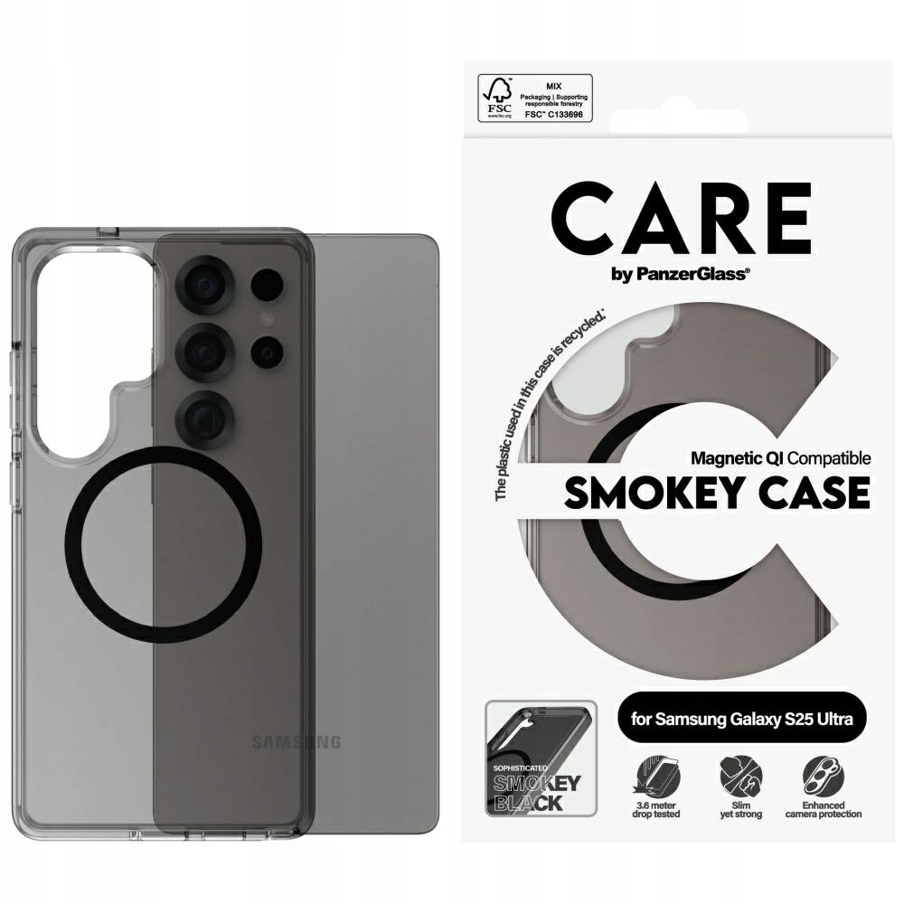 PanzerGlass Etui CARE by Flagship Urban Combat Qi do Galaxy S25 Ultra, przydymione z czarną ramką