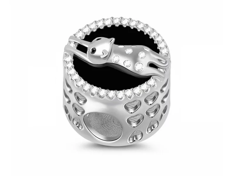 Pandora Valerio.pl Rodowany srebrny charms do leżący leniwy kot lazy cat cyrkonie srebro 925 NEW161 NEW161