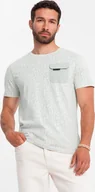 Koszulki męskie - Ombre Bawełniany męski t-shirt z literowym printem i kieszonką żółto-zielony V4 OM-TSFP-0188 M - miniaturka - grafika 1