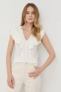 Bluzki damskie - Morgan bluzka lniana damska kolor biały gładka - grafika 1