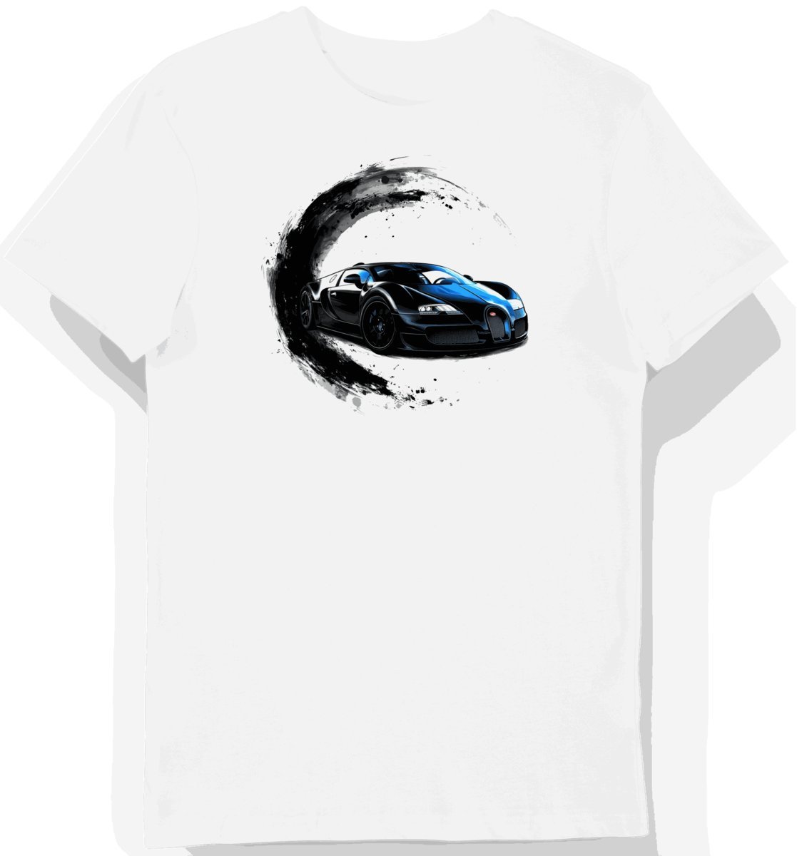 Koszulka męska biała z dynamicznym wzorem sportowego samochodu L