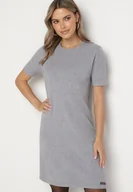 Sukienki - Szara Dzianinowa Sukienka z Wiskozą o T-shirtowym Kroju z Ozdobnymi Guziczkami Arissana - miniaturka - grafika 1