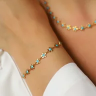 Bransoletki - Bransoletka złota turkusowe kwiatuszki ze stali szlachetnej - miniaturka - grafika 1