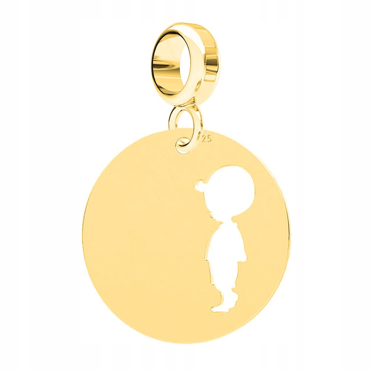 Charms Złoty Okrągła Blaszka z Chłopcem Dziecko Chłopiec SREBRO 925