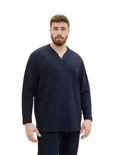 TOM TAILOR Męska koszulka z długim rękawem Plussize, 34195 – Navy Herringbone Structure, XXL - Koszulki męskie - miniaturka - grafika 1