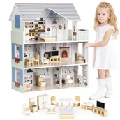 Domki dla lalek - Domek dla lalek z kompletem drewnianych mebelków 3 poziomy Rezydencja 70cm - miniaturka - grafika 1