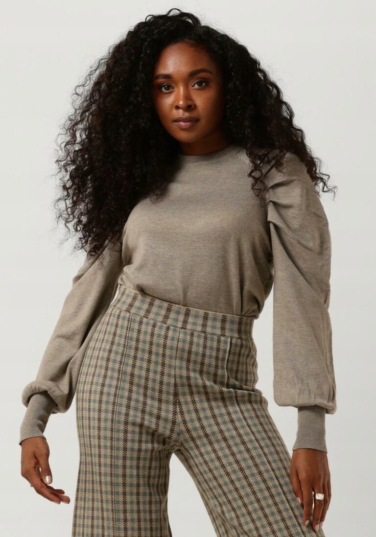 MINUS BEŻOWY SWETER Z BUFIASTYMI RĘKAWAMI I GOLFEM PLUS SIZE XXL 7BA