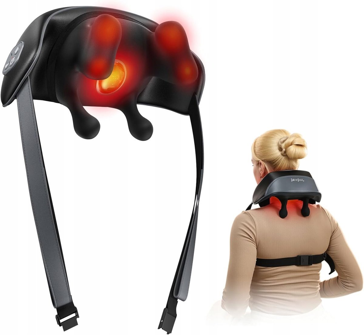 MASAŻER SZYI I KARKU 4D BEZPRZEWODOWY Z FUNKCJĄ OGRZEWANIA CZARNY
