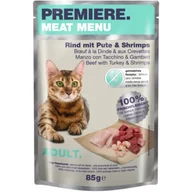 Mokra karma dla kotów - PREMIERE Meat Menu Adult Wołowina, indyk i krewetki 24x85 g - miniaturka - grafika 1