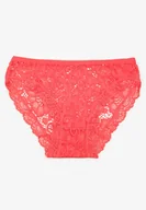 Majtki damskie - Różowe Koronkowe Majtki Typu Figi z Elastycznej Bawełny Pleonta - miniaturka - grafika 1