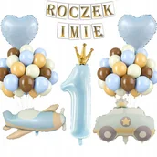 Baby shower i roczek - BALONY 1 URODZINY ŚCIANKA ROCZEK IMIĘ BANER ZESTAW BALONÓW AUTO SAMOLOT - miniaturka - grafika 1