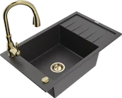 Zlewozmywaki z baterią - Mexen Elias zlewozmywak granitowy 1-komorowy z ociekaczem i baterią kuchenną Savita, czarny nakrapiany - 6511-76-672601-50 - miniaturka - grafika 1