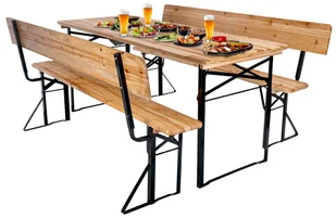 Zestaw ogrodowy stalowo-drewniany PORTER 175 cm stół+ 2 ławki - Meble ogrodowe - miniaturka - grafika 1
