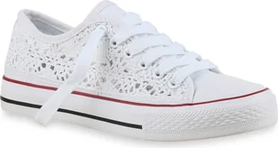 Mytrendshoe Damskie Trampki Materiałowe Buty Koronkowe Buty Sportowe Buty Casualowe 814694, Kolor: Biały, Rozmiar: 41 - Trampki damskie - miniaturka - grafika 1