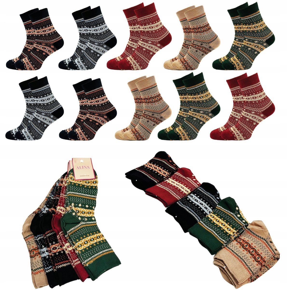 10 par Skarpety Damskie Wysokie Ciepłe Bawełniane Kolorowe Długie 35-38