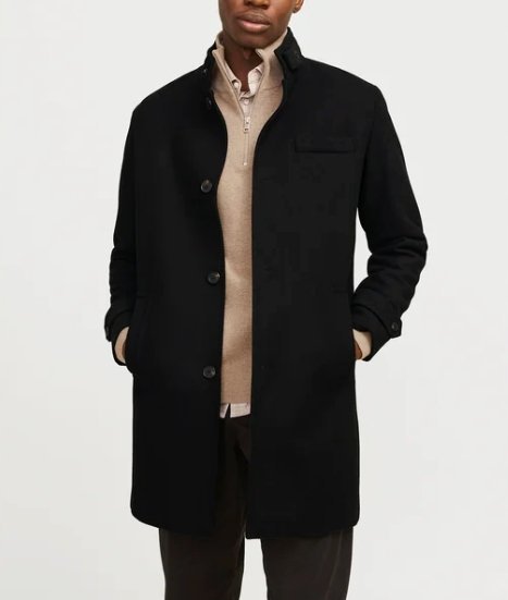 JACK & JONES CZARNY KLASYCZNY PŁASZCZ Z WEŁNĄ ELEGANCKI M 6EA