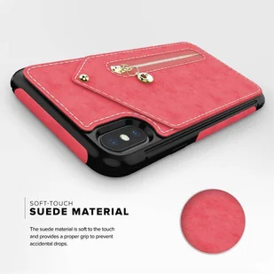 Zizo Nebula Wallet Case Skórzane etui iPhone X z kieszeniami na karty + saszetka na zamek + szkło 9H na ekran (Pink/Black) - Etui i futerały do telefonów - miniaturka - grafika 8