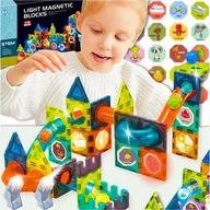 Klocki - KLOCKI MAGNETYCZNE ŚWIECĄCE KONSTRUKCYJNE TOR 75EL DUŻE KREATYWNA ZABAWA - miniaturka - grafika 1