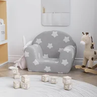 Zestawy mebli dla dzieci - vidaXL Kanapa dla dziecka, jasnoszara w gwiazdki, miękki plusz - miniaturka - grafika 1