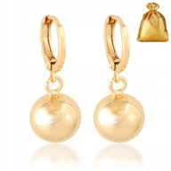 Kolczyki - ZŁOTE KOLCZYKI DAMSKIE KULECZKI WISZĄCE 10MM STAL CHIRURGICZNA DLA NIEJ 18K - miniaturka - grafika 1