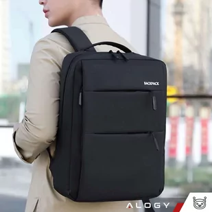 Plecak torba na laptopa 15,6" duży wodoodporny z portem USB Unisex 44x34x13cm Alogy Backpack Czarny - Torby fotograficzne i futerały - miniaturka - grafika 4