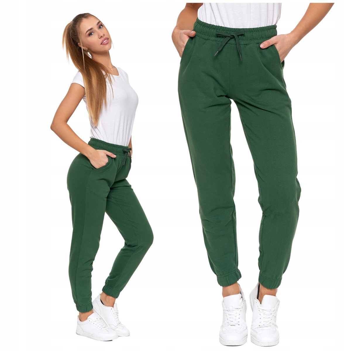 SPODNIE DAMSKIE Dresowe Gładkie z Kieszeniami i Ściągaczami Modne MORAJ XXL