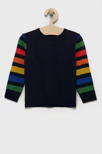 Swetry dla chłopców - United Colors of Benetton sweter z domieszką wełny dziecięcy kolor granatowy lekki - grafika 1