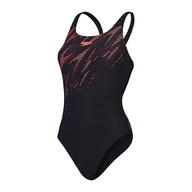 Stroje kąpielowe - Speedo Damski strój kąpielowy Hyperboom Placement Muscleback, szybkoschnący, trening, fitness, odporny na działanie chloru, czarny/syrena czerwona/śliwkowa, 40 - miniaturka - grafika 1