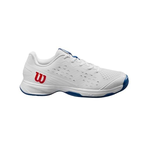 Wilson Trampki dziecięce unisex Rush Pro Jr L, Biały Deja Vu Niebieski Wilson Czerwony, 36 EU