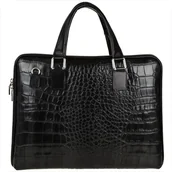 Torebki damskie - Elegancka aktówka damska skórzana XL czarna wzór aligatora - miniaturka - grafika 1