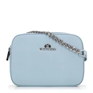 Torebki damskie - Damska listonoszka ze skóry saffiano pudełkowa na łańcuszku niebieska - miniaturka - grafika 1